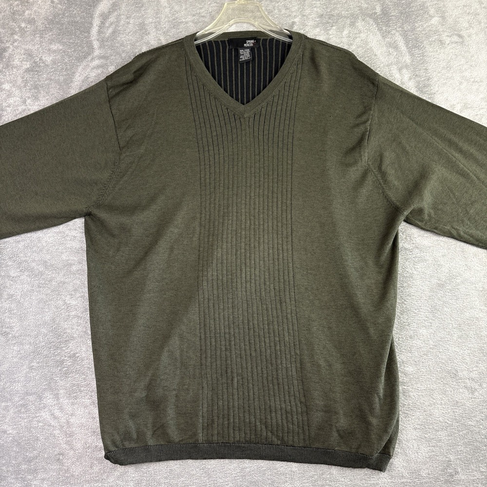 Spring Mercer Sweater Mens XXL Green Lightweight Silk Cotton Blend Ribbed Preppy